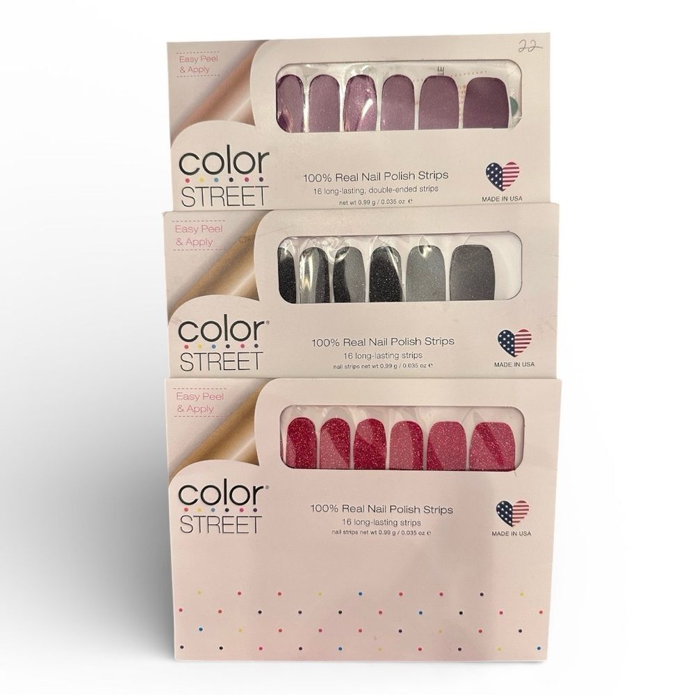 New SEALED Color Street Lot of 3 GLITTER Solid Nail Polish Strips Salon Quality